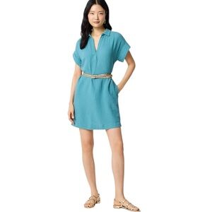 NEW J. CREW Factory Short-sleeve gauze popover dress in Atlantis Size Small